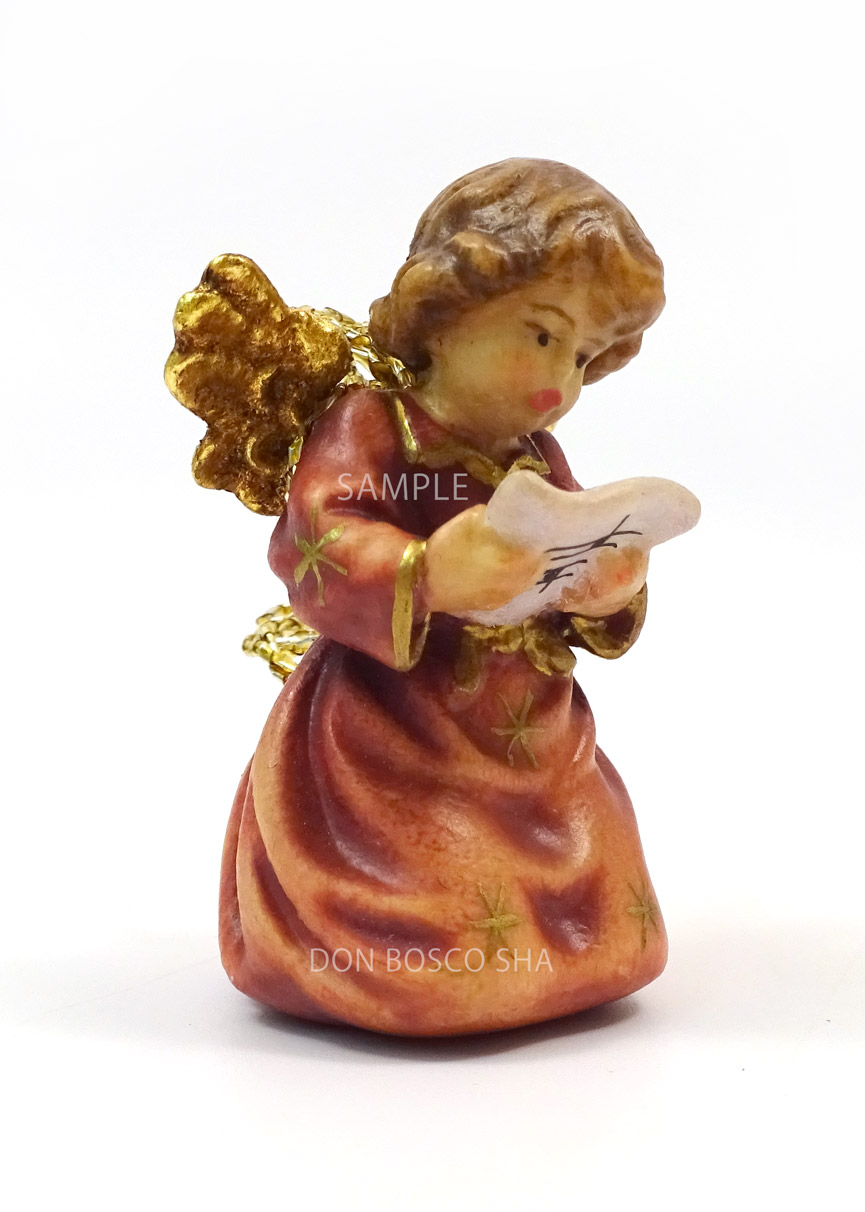 小さな木彫り天使像 楽譜をもつ天使 カラー 4.5cm ドン・ボスコ社