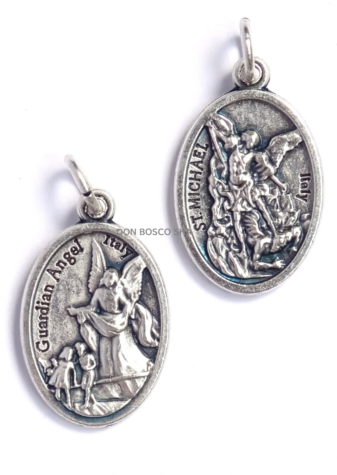 メダイ 両面守護の天使&聖ミカエル大天使 銀色 22mm - ドン・ボスコ社