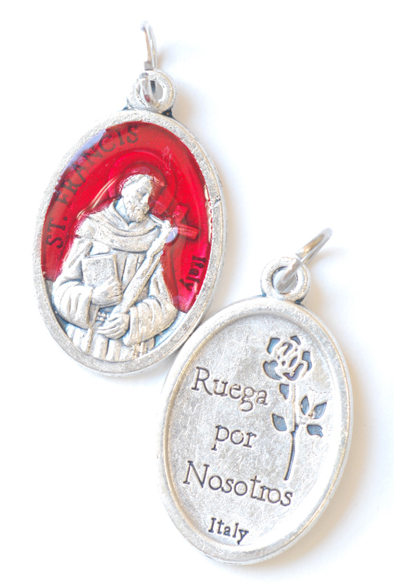 メダイ 聖フランシスコ 銀＋赤 ドン・ボスコ社